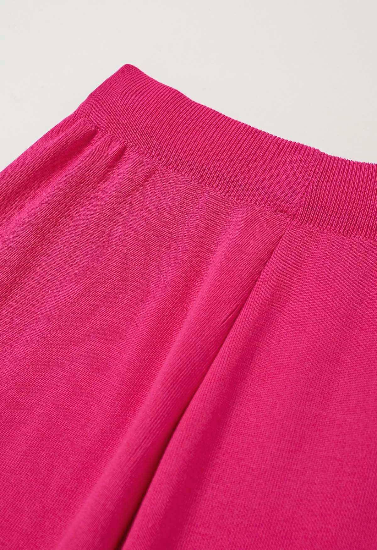 Conjunto de jersey y pantalón de punto con cuello alto y rayas de dos tonos en rosa