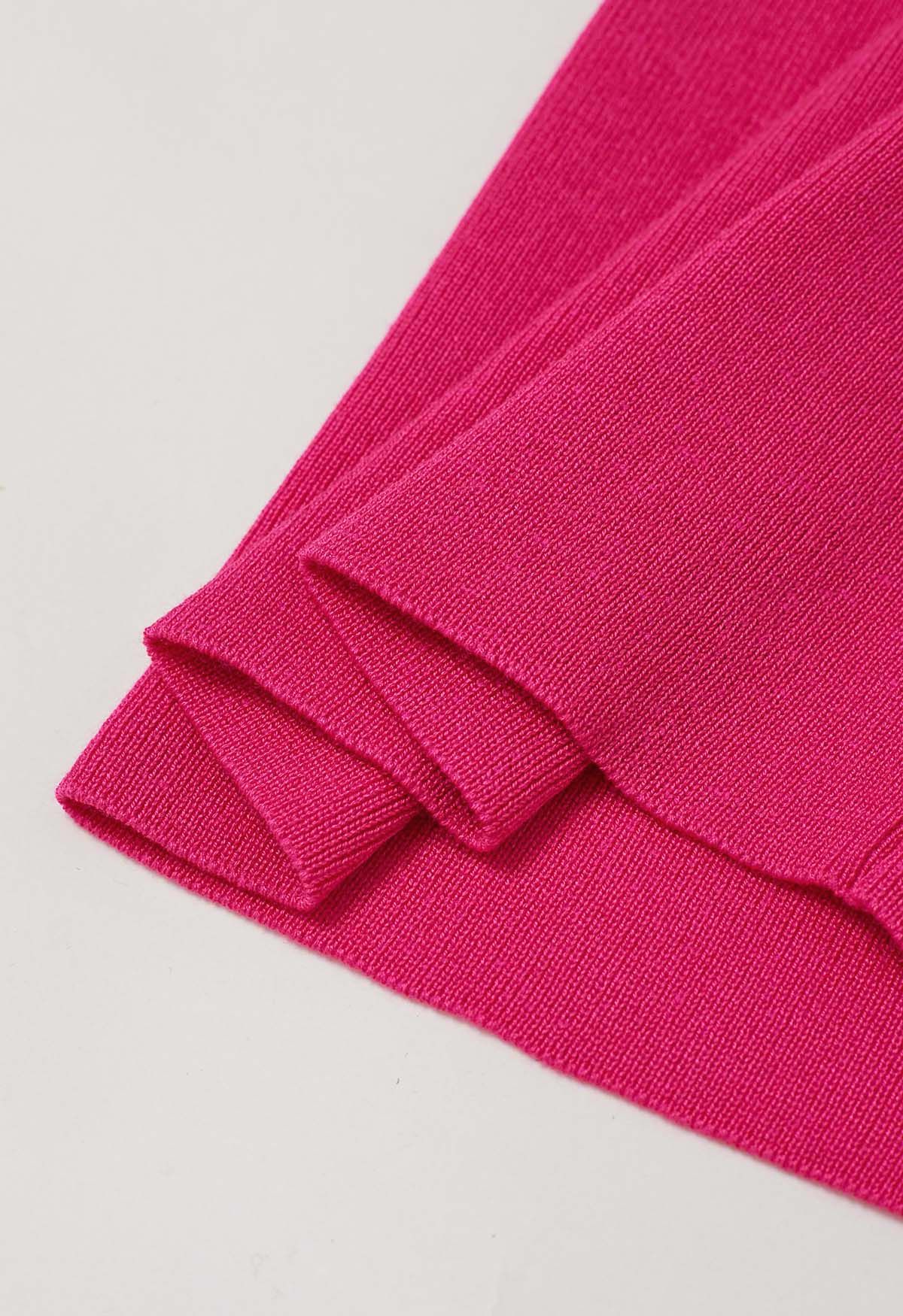 Conjunto de jersey y pantalón de punto con cuello alto y rayas de dos tonos en rosa