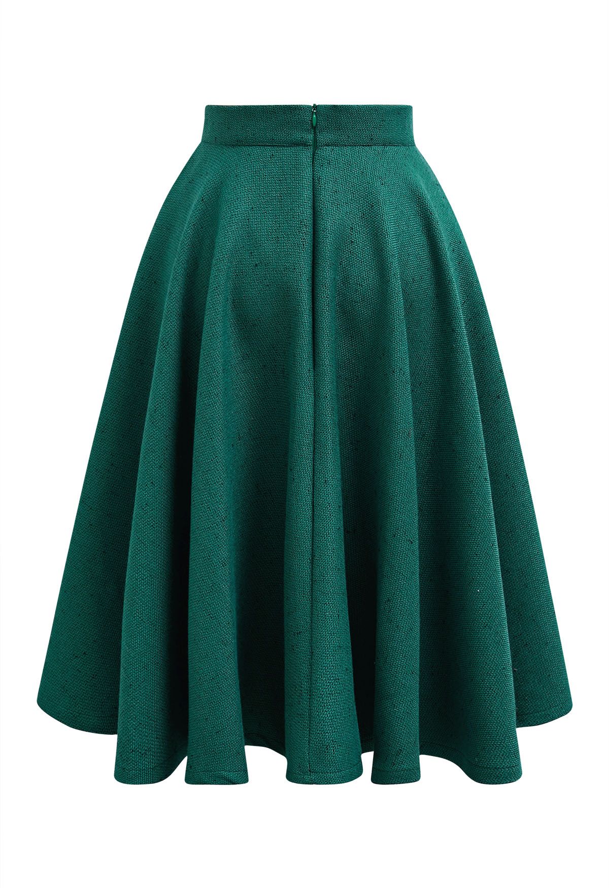 Falda midi acampanada de tweed suave en verde oscuro de Autumn Edit