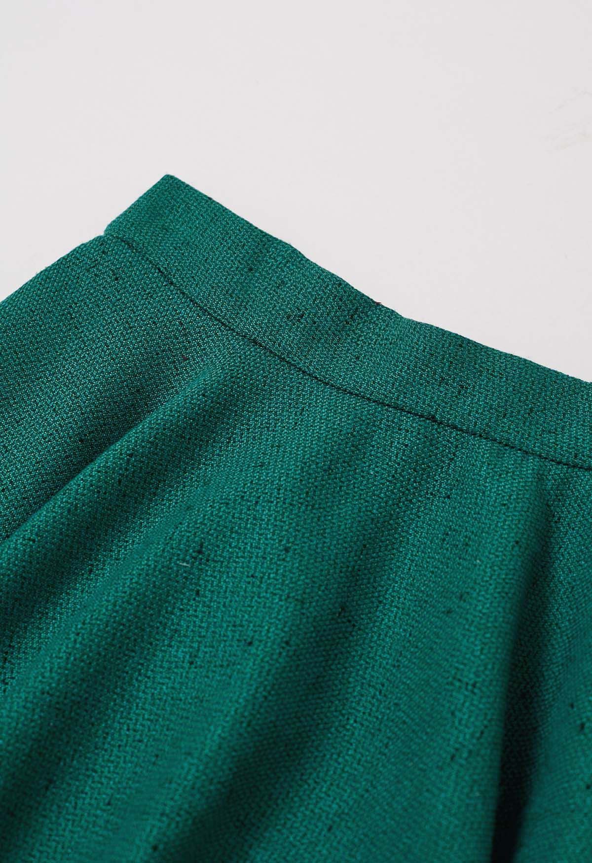 Falda midi acampanada de tweed suave en verde oscuro de Autumn Edit