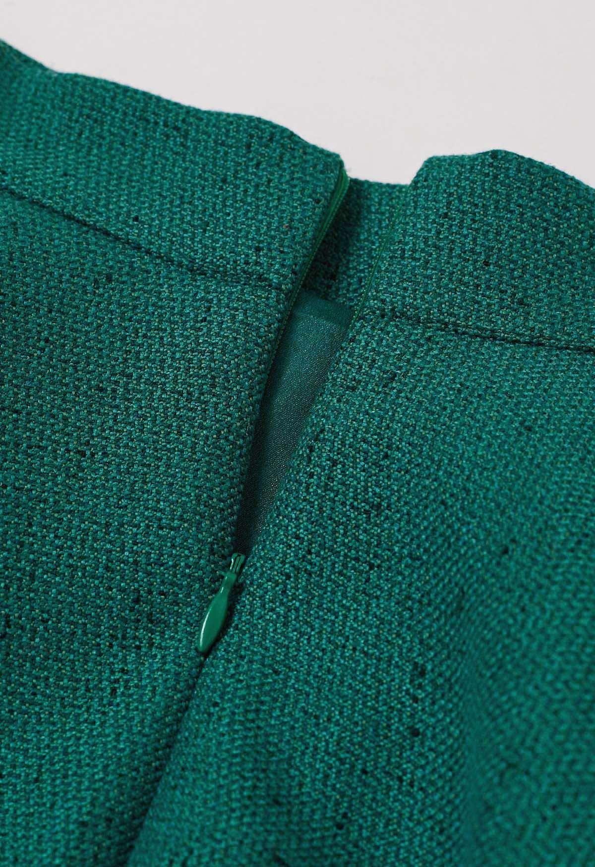 Falda midi acampanada de tweed suave en verde oscuro de Autumn Edit