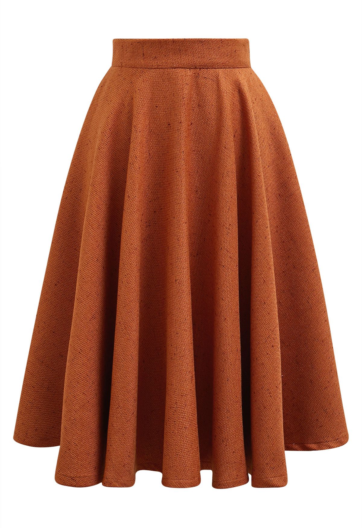 Falda midi acampanada de tweed suave en color calabaza de Autumn Edition