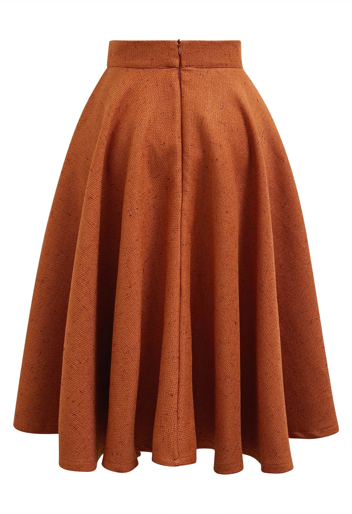 Falda midi acampanada de tweed suave en color calabaza de Autumn Edition