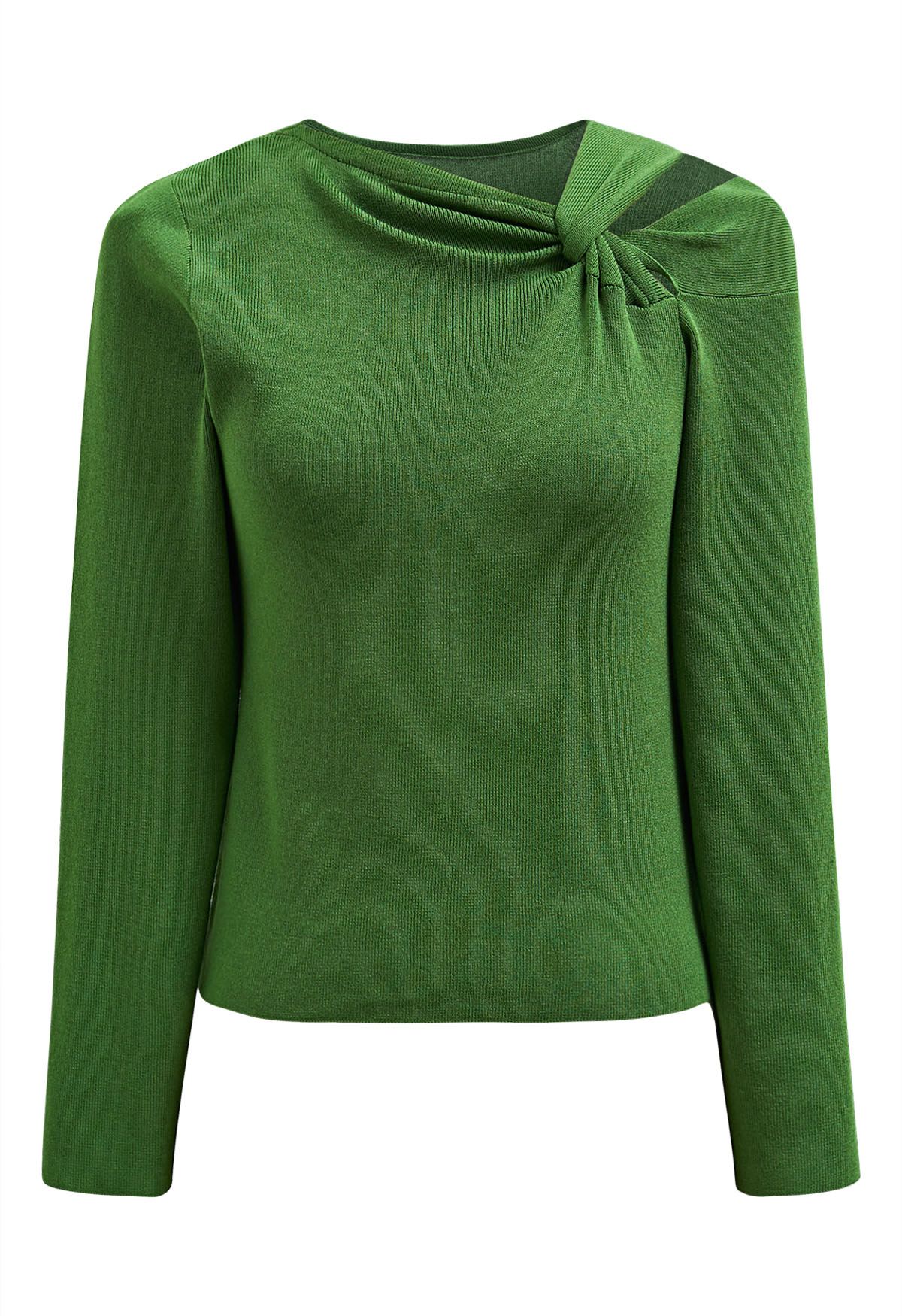 Blusa de punto de manga larga con escote anudado en los hombros en color verde