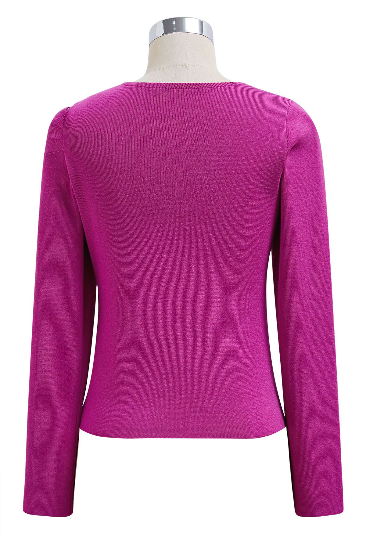 Blusa de punto de manga larga con escote anudado en los hombros en color magenta