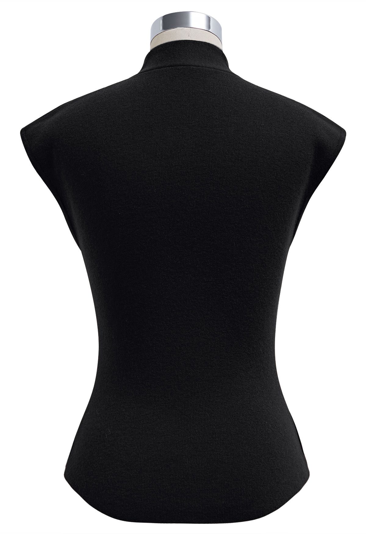 Blusa de punto con mangas cortas y escote con lazo en color negro