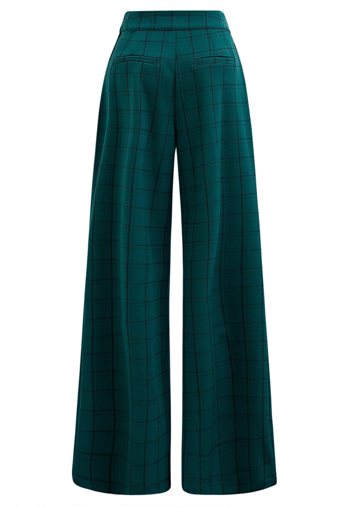 Pantalones rectos con botones y estampado de cuadrícula en verde oscuro