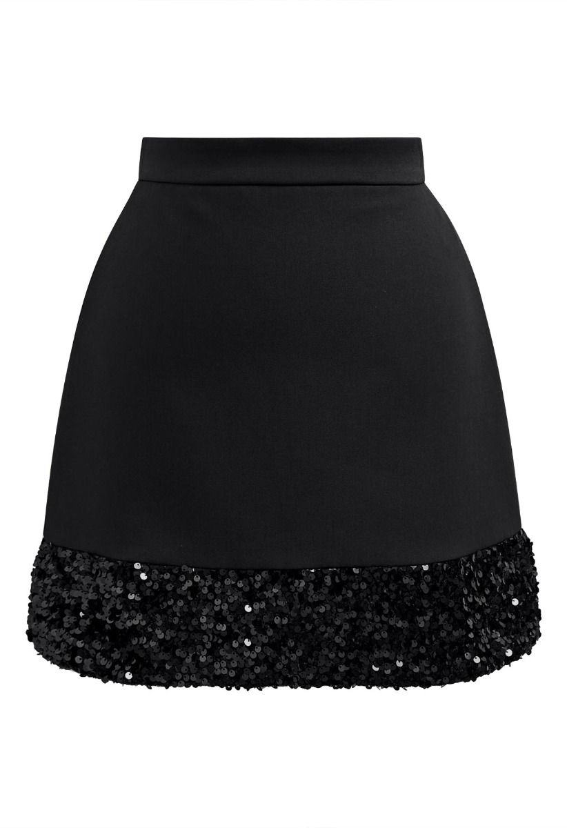 Minifalda con dobladillo de lentejuelas en color negro de Shine Glamour