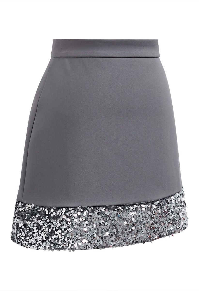 Minifalda con dobladillo de lentejuelas Shine Glamour en gris