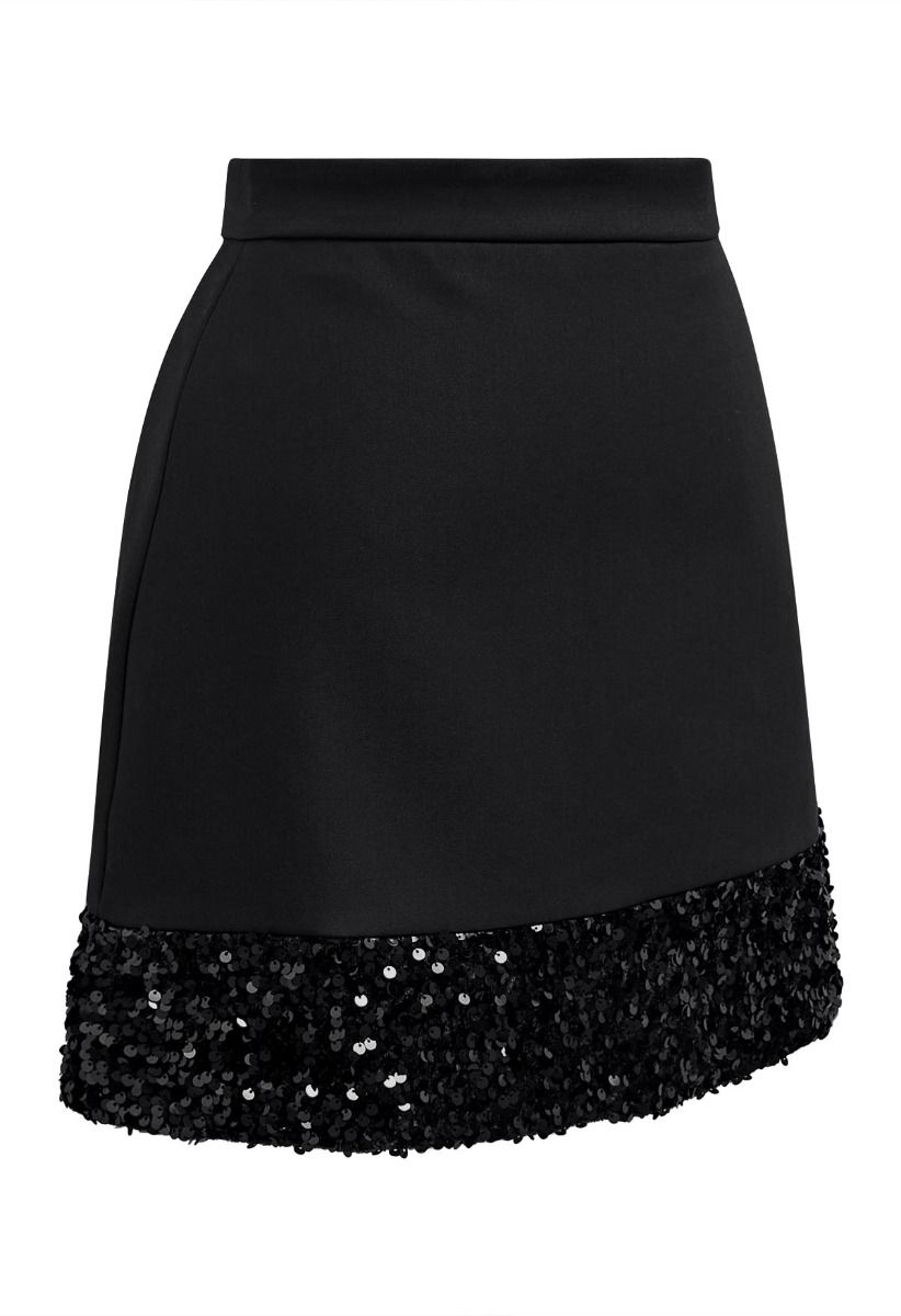 Minifalda con dobladillo de lentejuelas en color negro de Shine Glamour