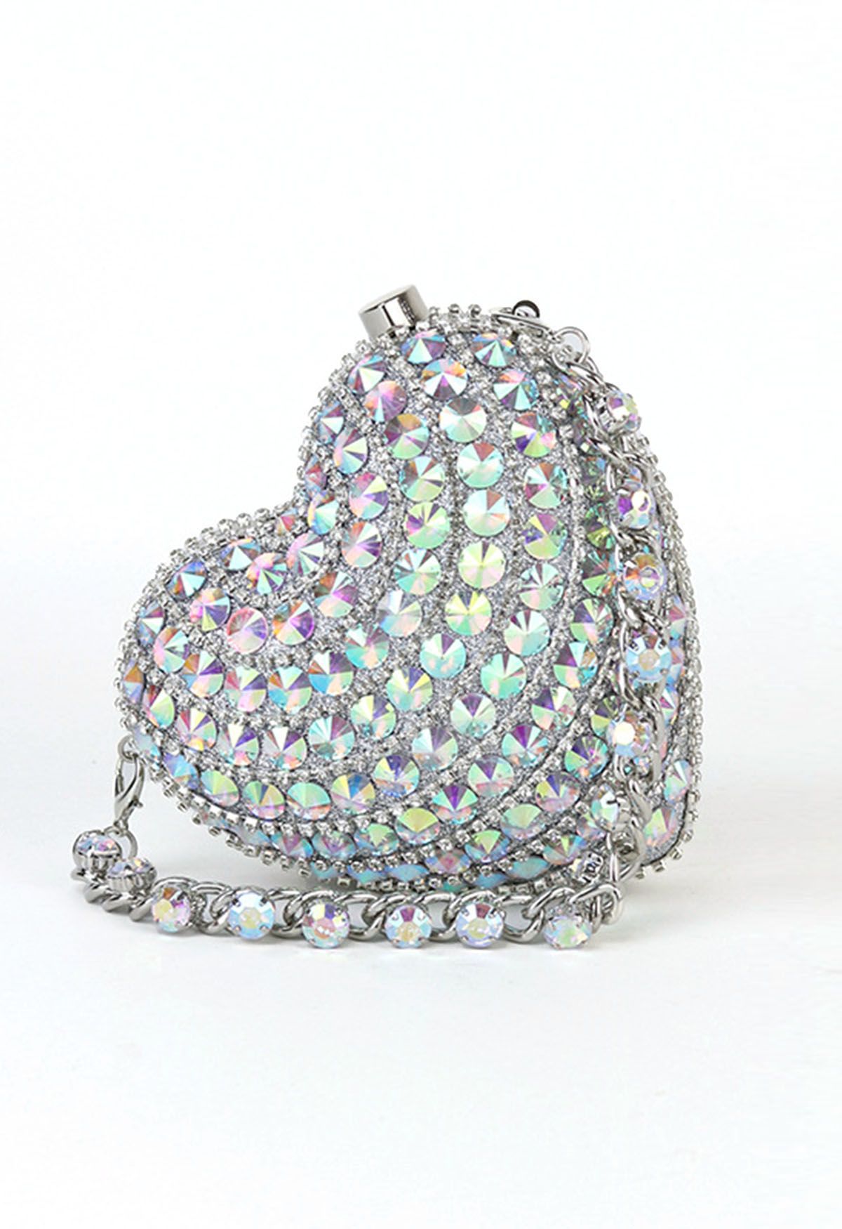 Bolso de hombro con forma de corazón y diamantes de imitación en color plateado