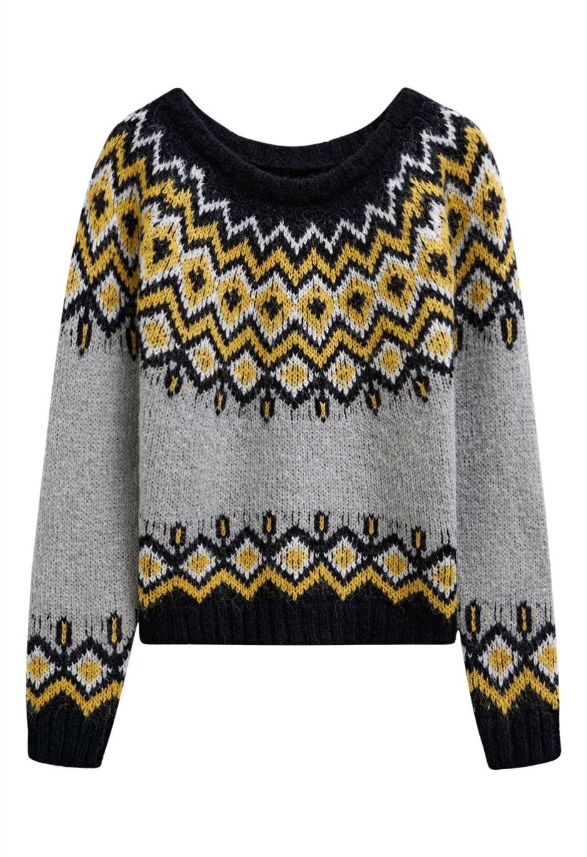 Suéter de punto Fair Isle de Nordic Charm en gris