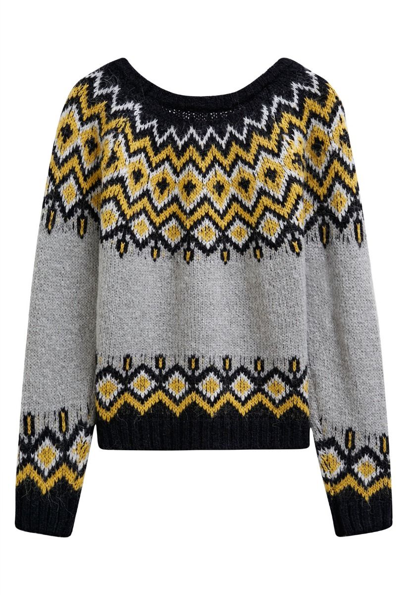 Suéter de punto Fair Isle de Nordic Charm en gris