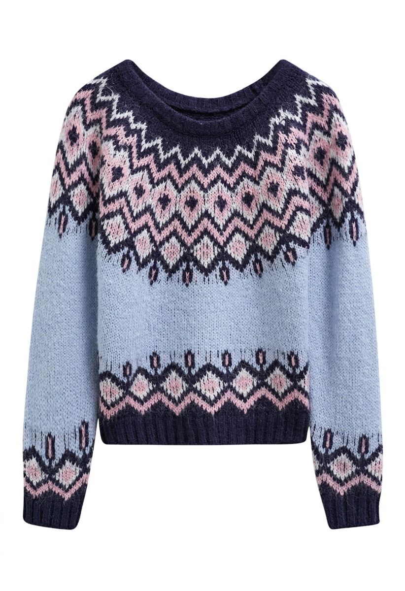 Suéter de punto Fair Isle de Nordic Charm en azul