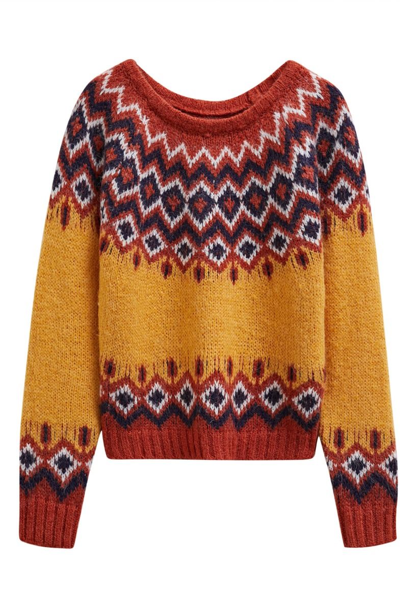 Suéter de punto Fair Isle de Nordic Charm en color naranja