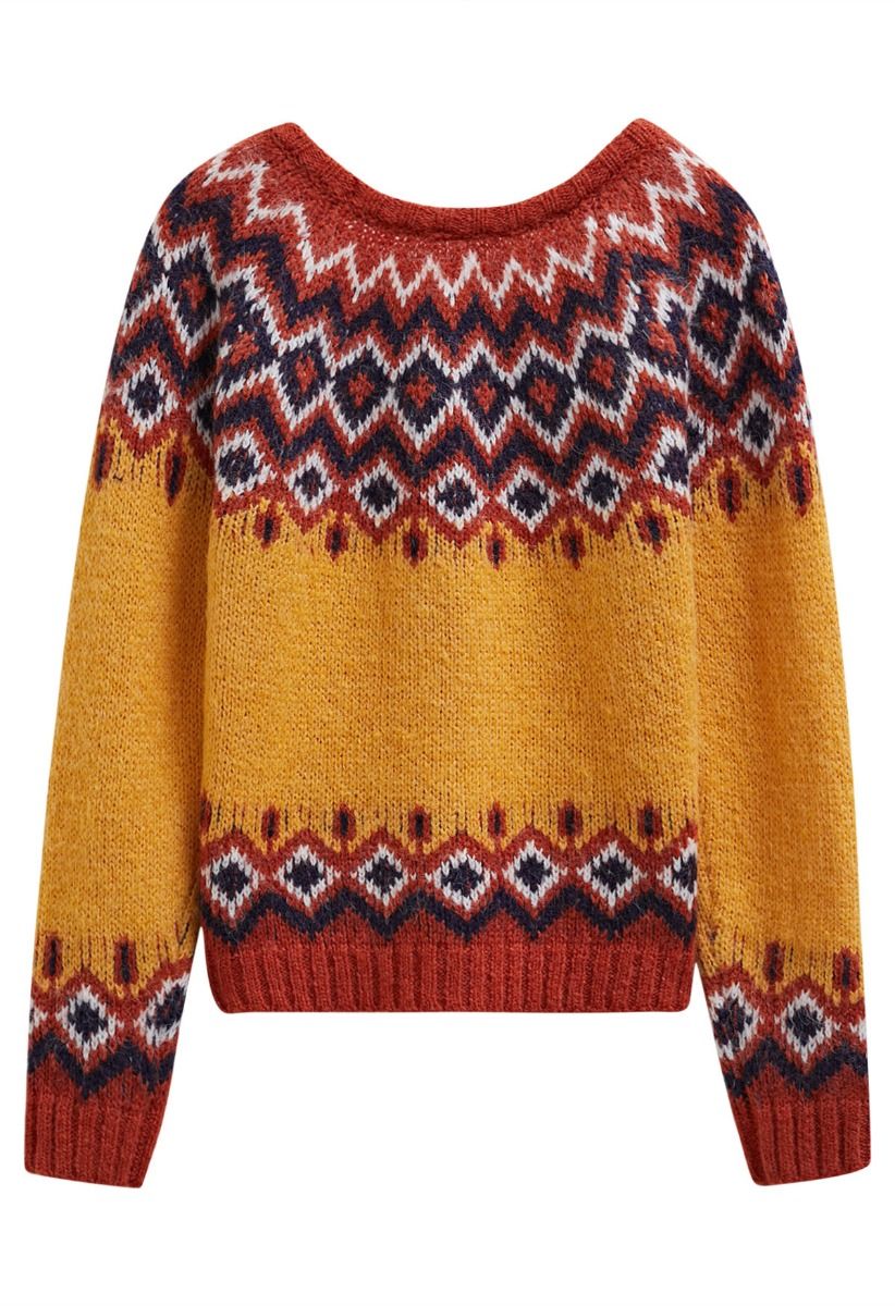 Suéter de punto Fair Isle de Nordic Charm en color naranja