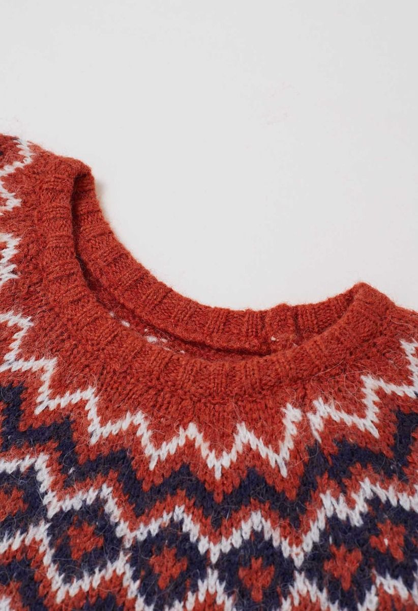 Suéter de punto Fair Isle de Nordic Charm en color naranja