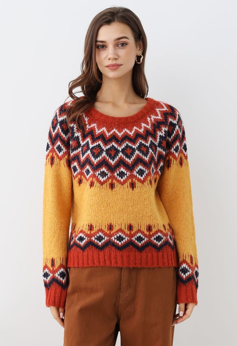 Suéter de punto Fair Isle de Nordic Charm en color naranja