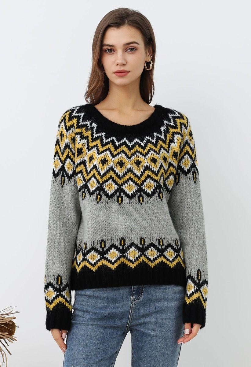 Suéter de punto Fair Isle de Nordic Charm en gris