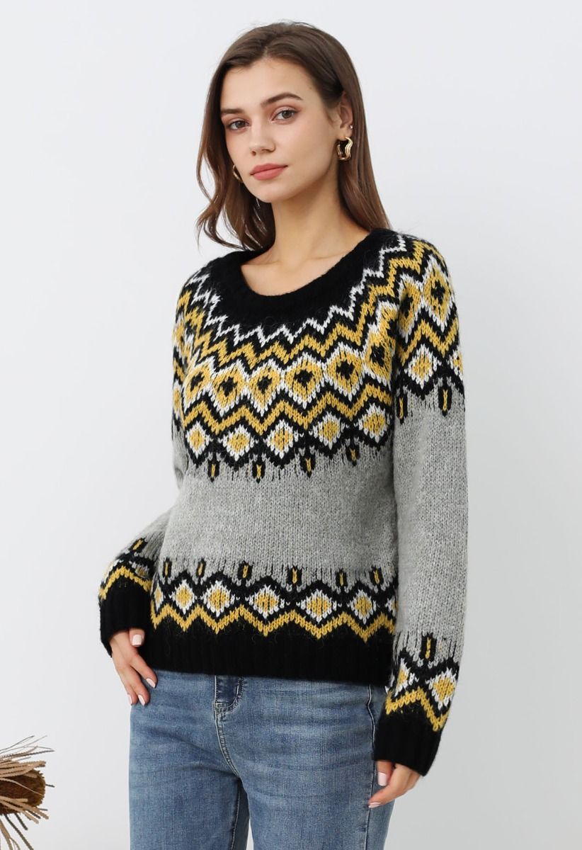 Suéter de punto Fair Isle de Nordic Charm en gris