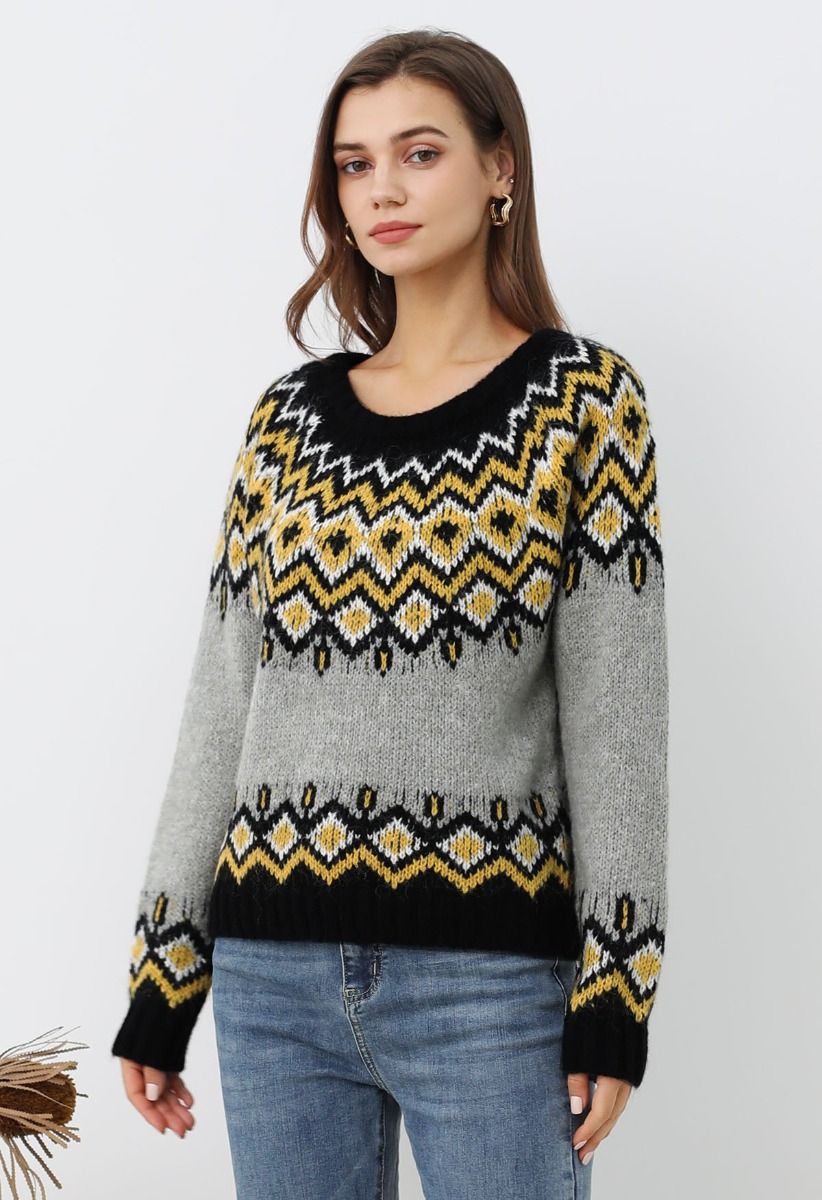 Suéter de punto Fair Isle de Nordic Charm en gris