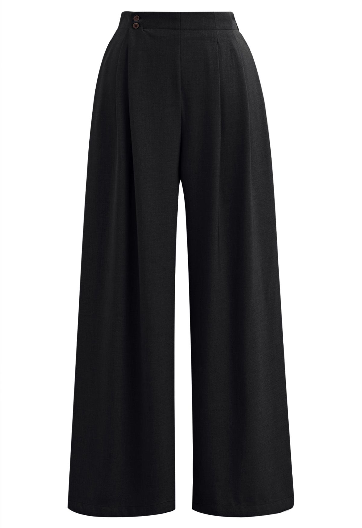 Pantalones palazzo con pliegues y botones, de estilo elegante y sencillo, en color negro