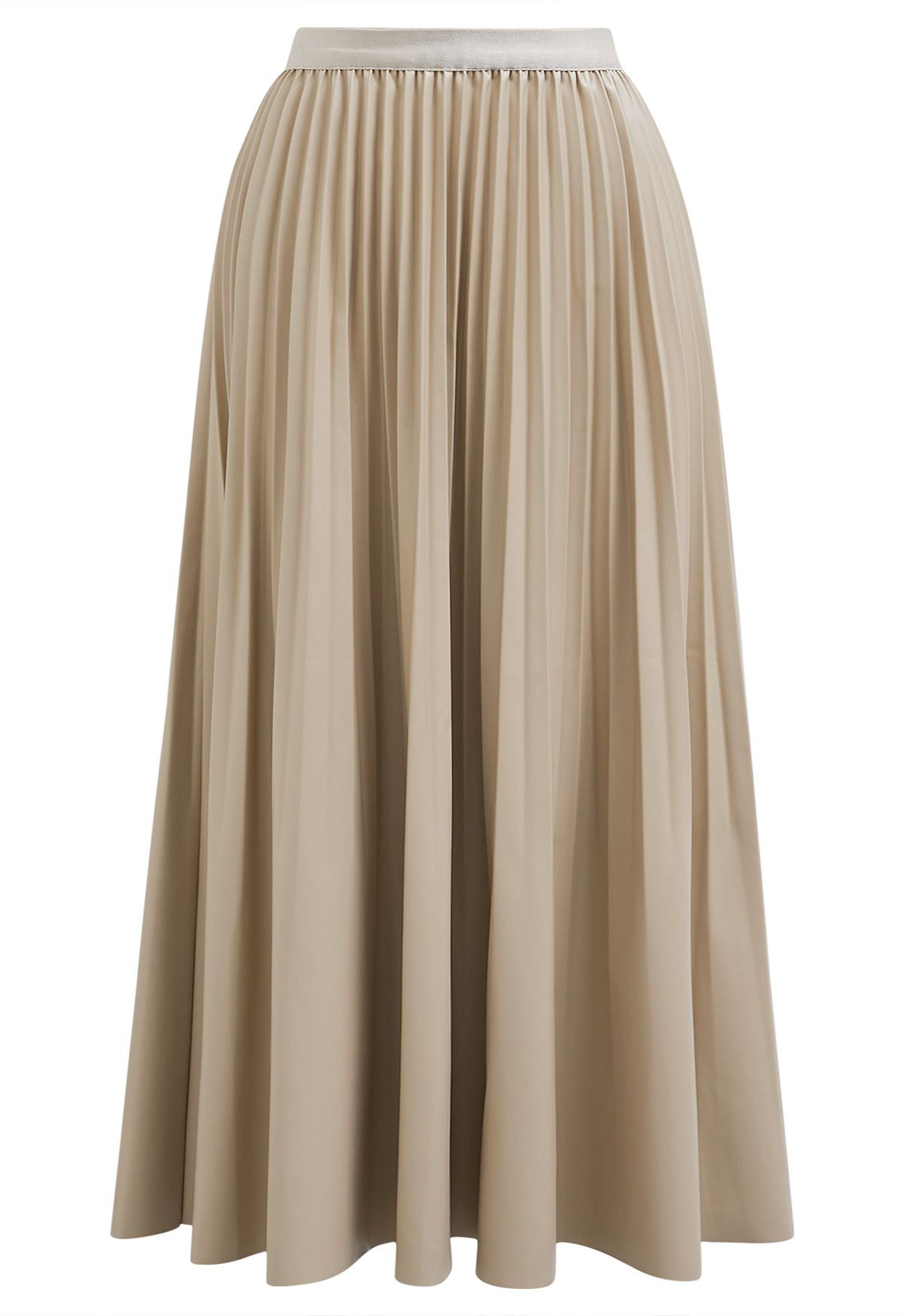 Khaki pleated faux leather midi skirt best sale