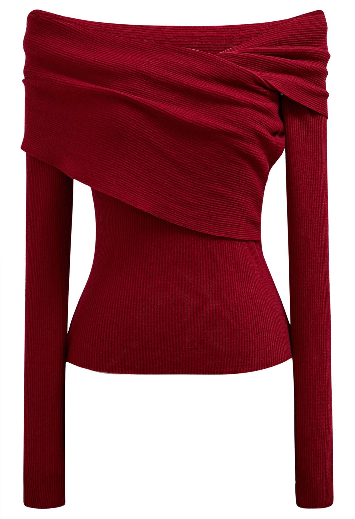 Blusa de punto con solapa y hombros descubiertos de Soft Elegance en rojo