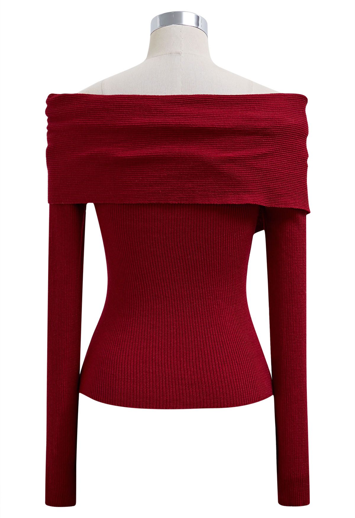 Blusa de punto con solapa y hombros descubiertos de Soft Elegance en rojo