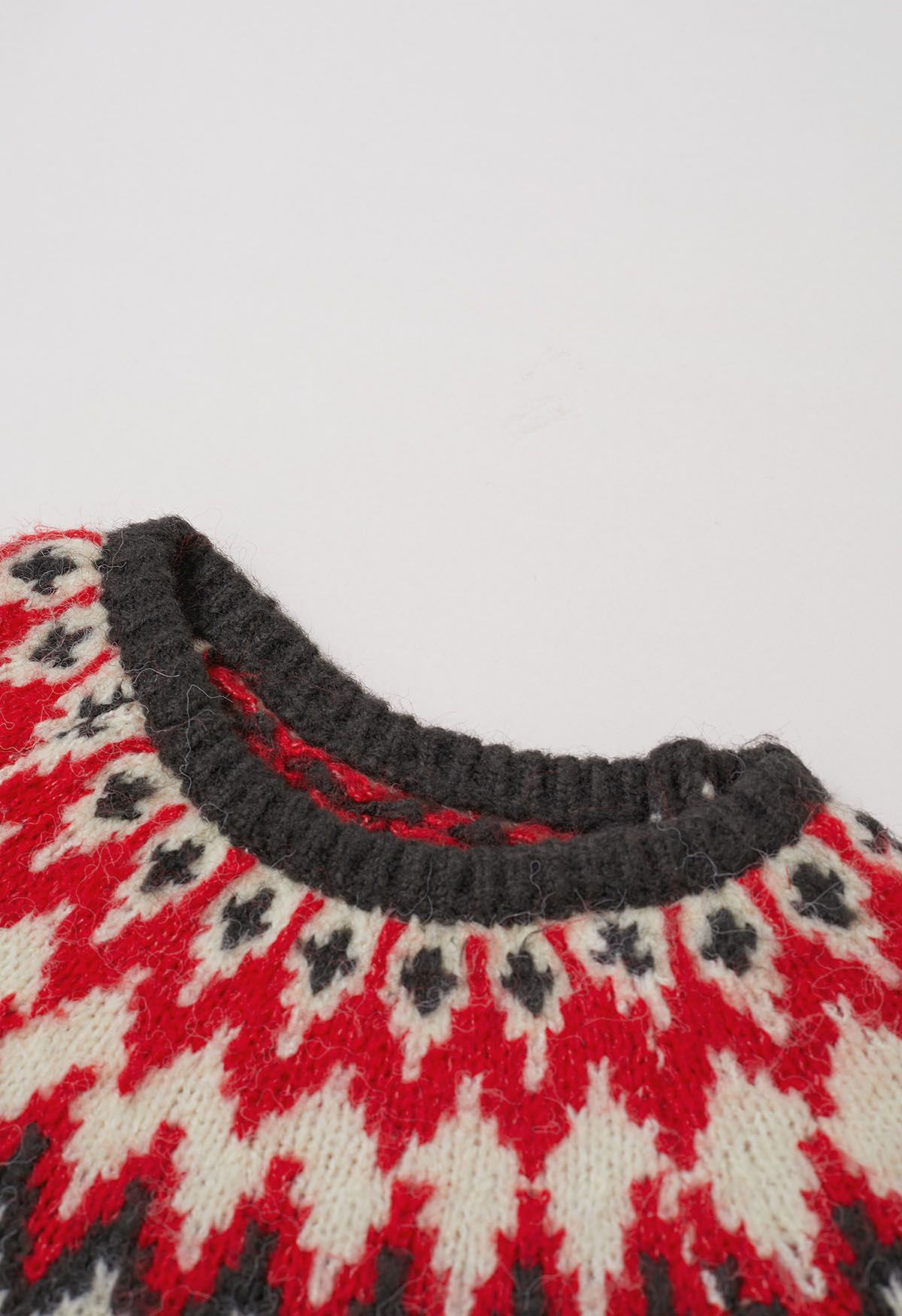 Suéter de punto acanalado Fair Isle de Winter Whimsy en color humo