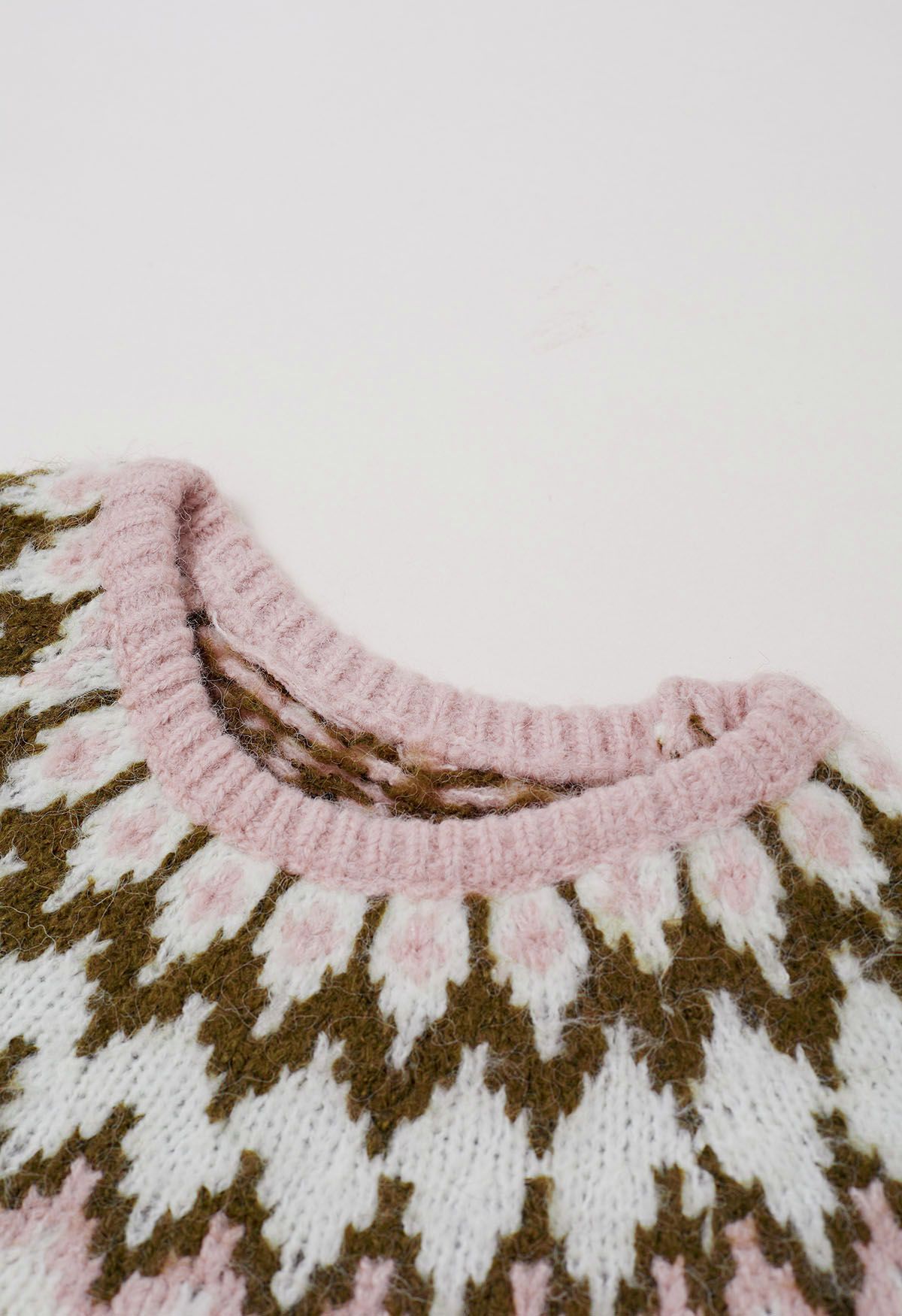 Suéter de punto acanalado Fair Isle de Winter Whimsy en rosa