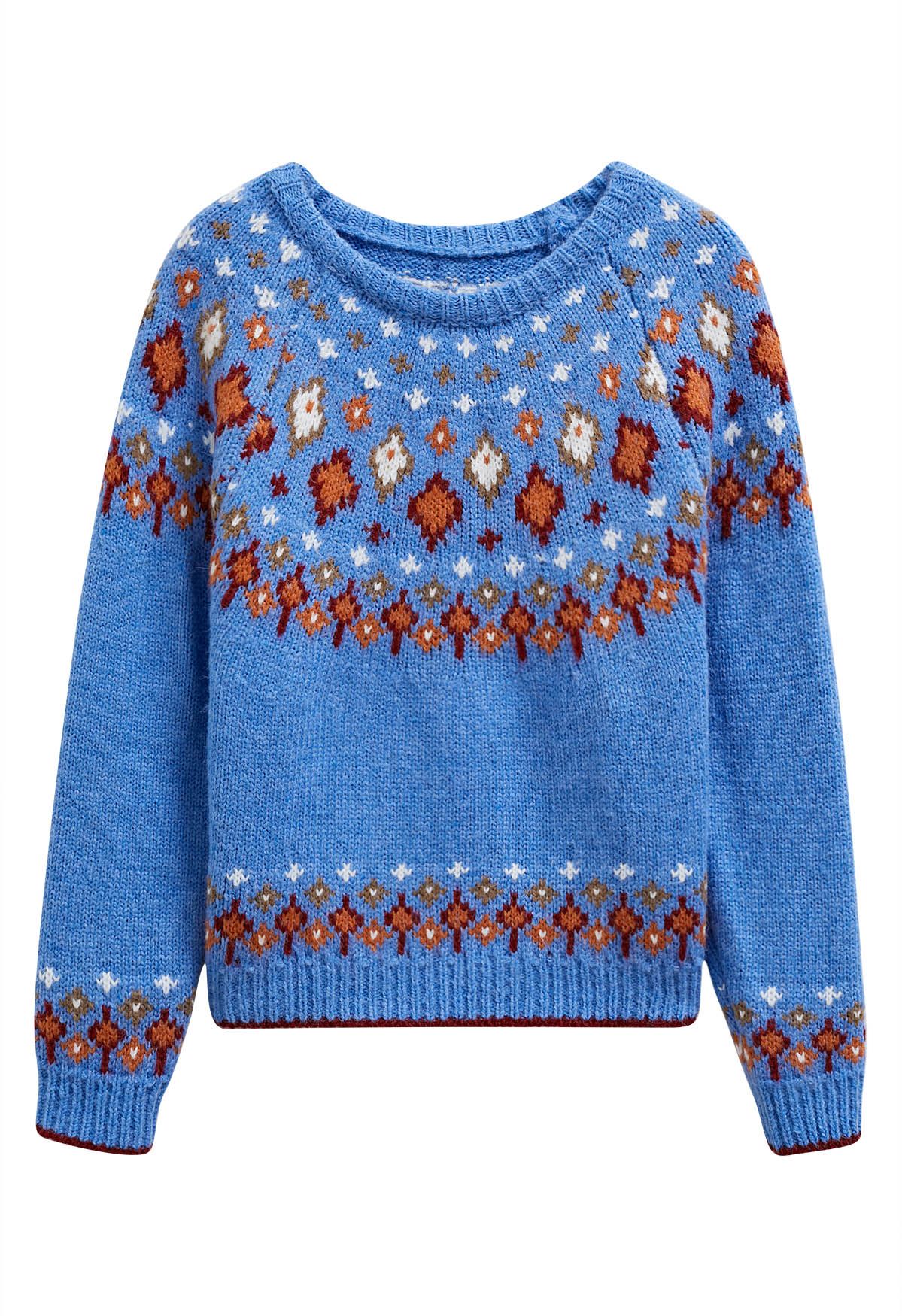 Suéter de punto Fair Isle de Snowflake Wonderland en azul