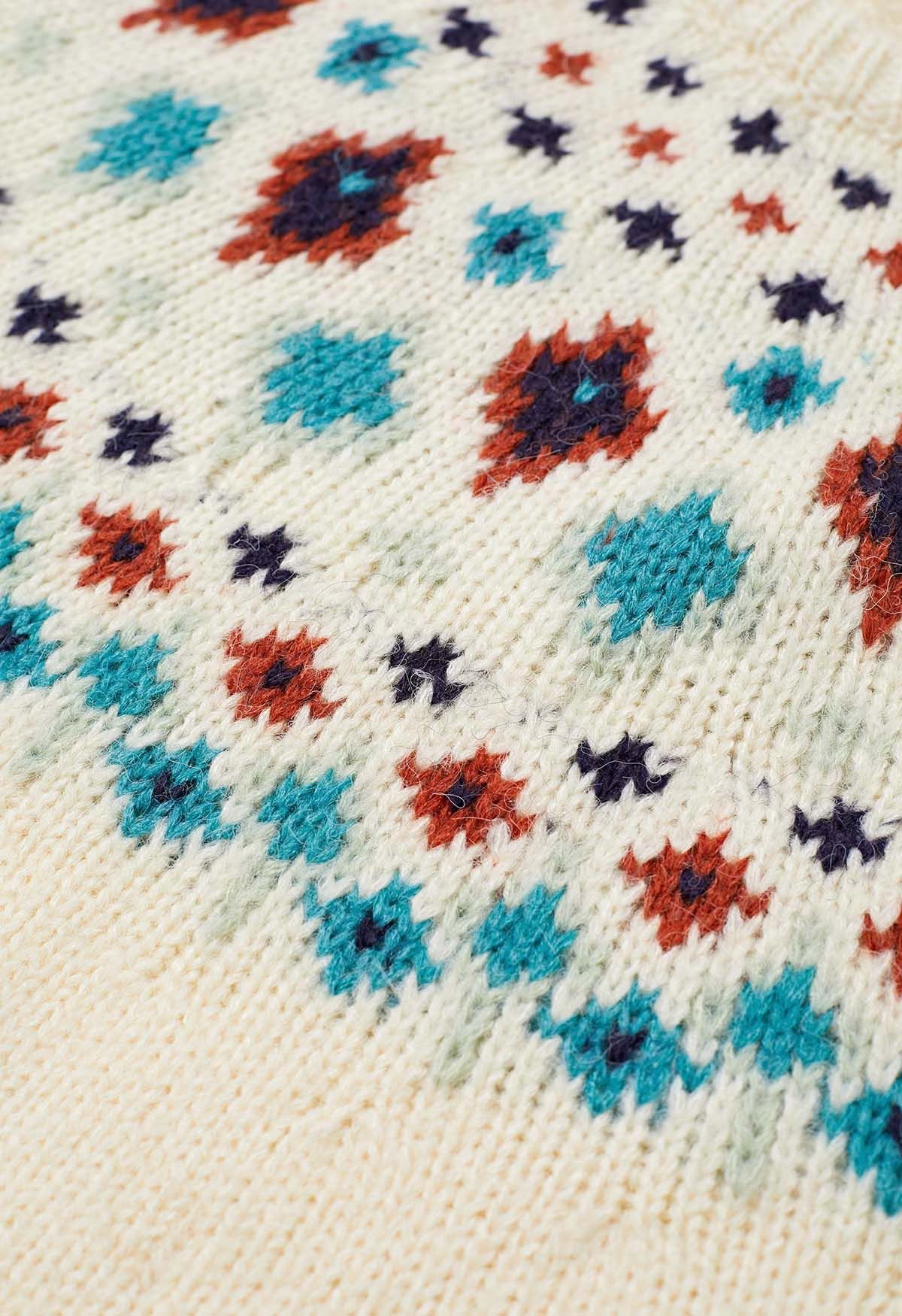 Suéter de punto Fair Isle de Snowflake Wonderland en color crema