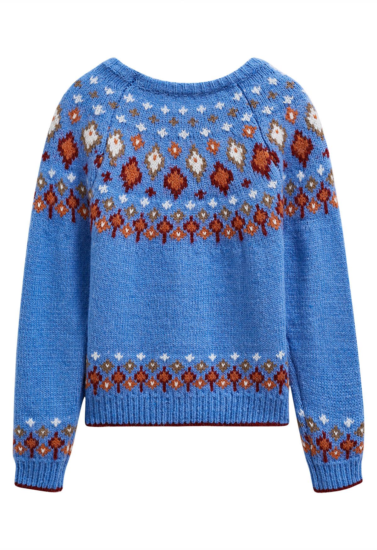 Suéter de punto Fair Isle de Snowflake Wonderland en azul