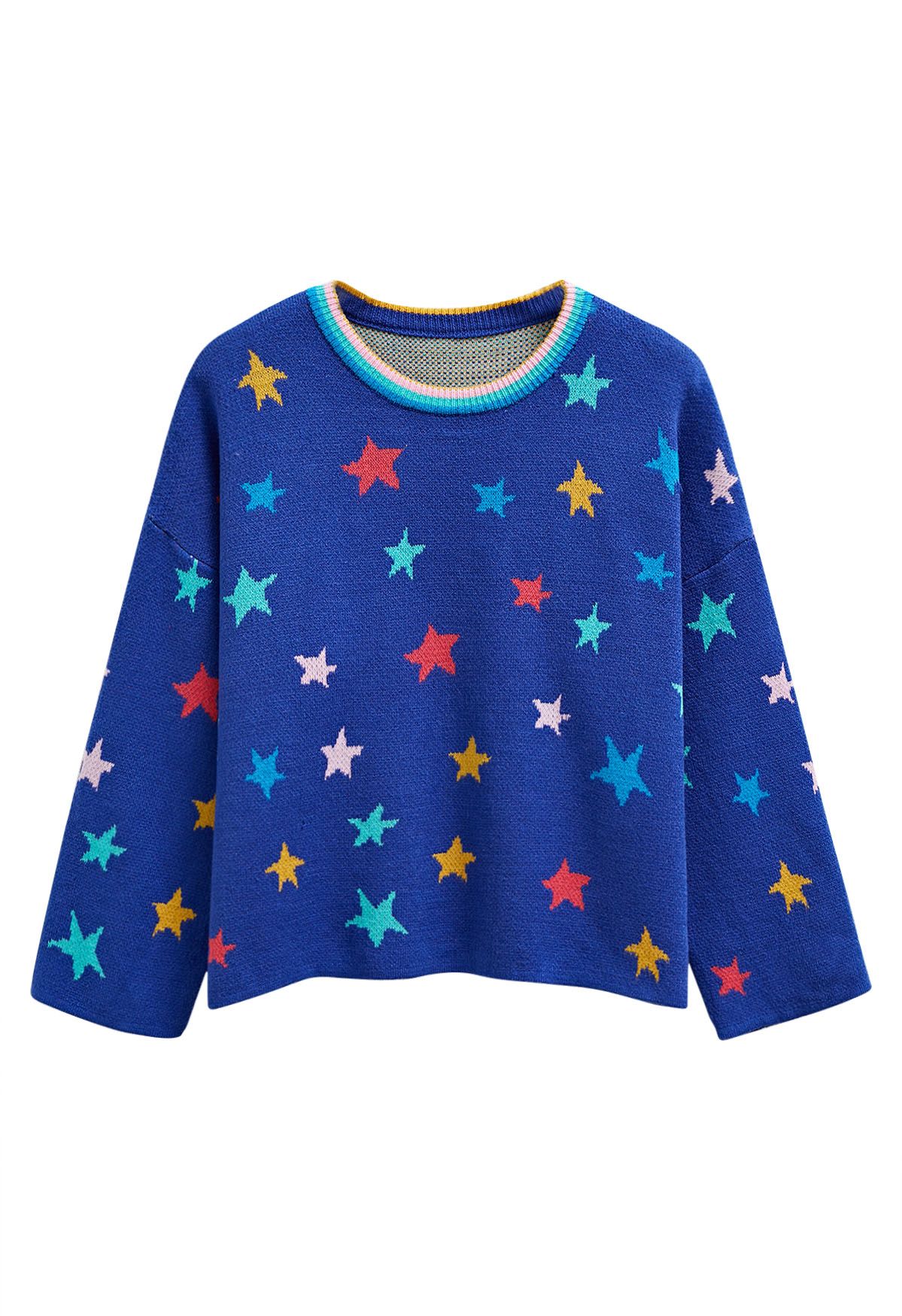 Suéter de punto con mangas acampanadas y estrellas Cosmic Charm en azul real