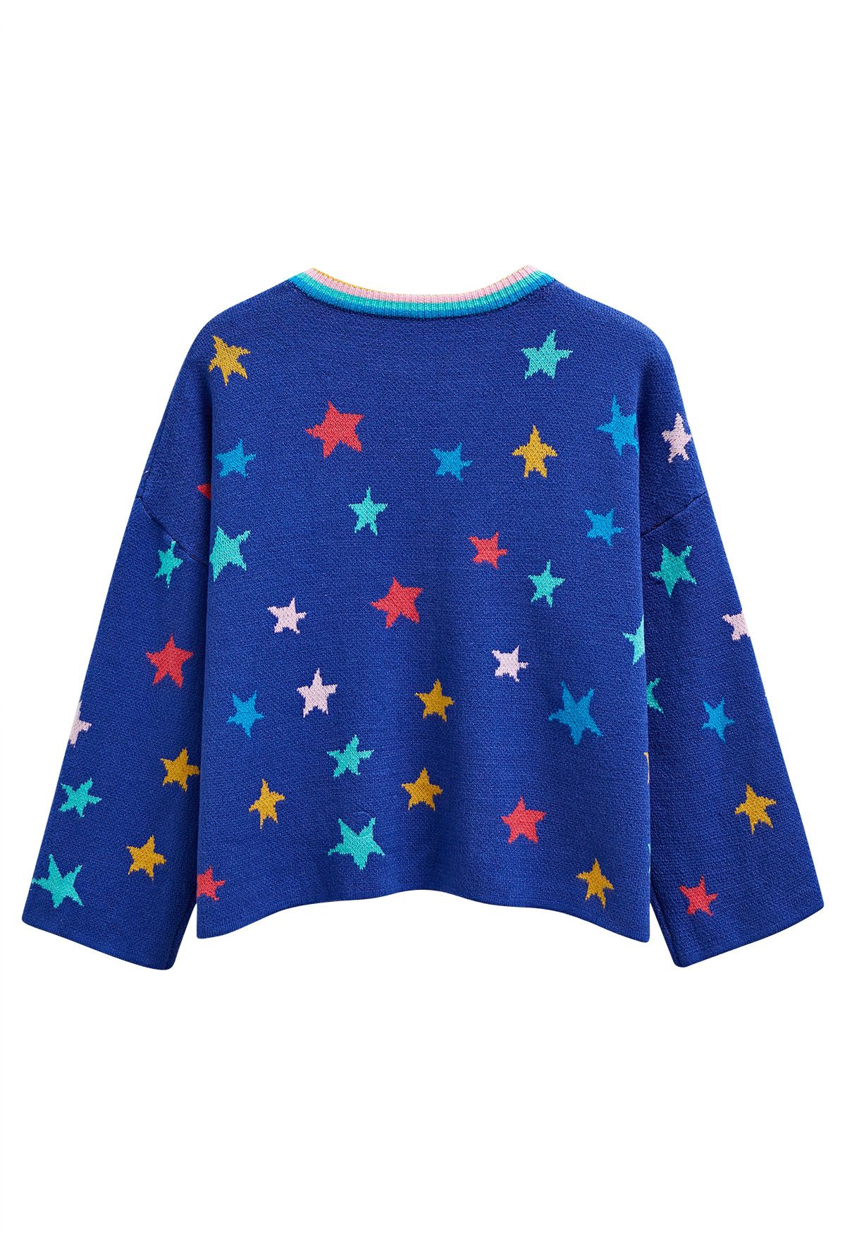 Suéter de punto con mangas acampanadas y estrellas Cosmic Charm en azul real