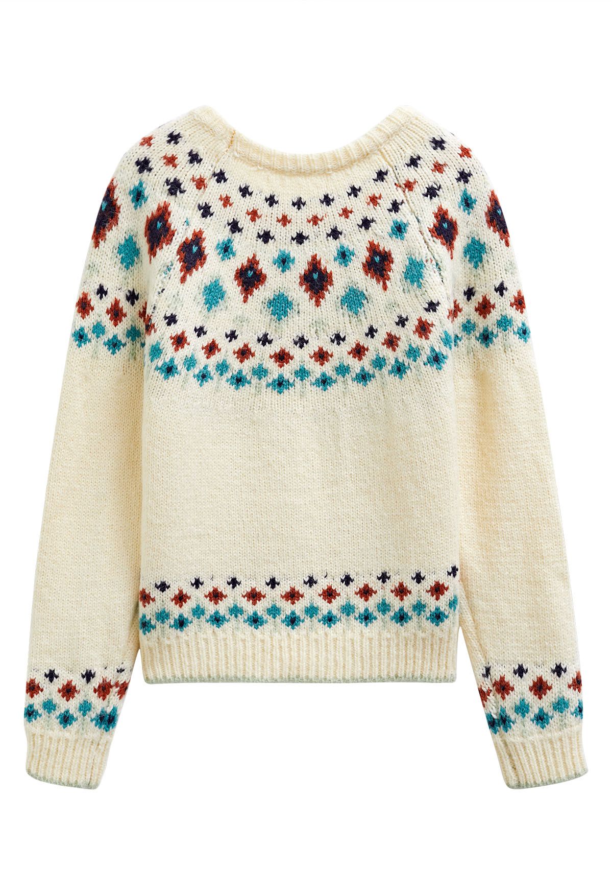 Suéter de punto Fair Isle de Snowflake Wonderland en color crema