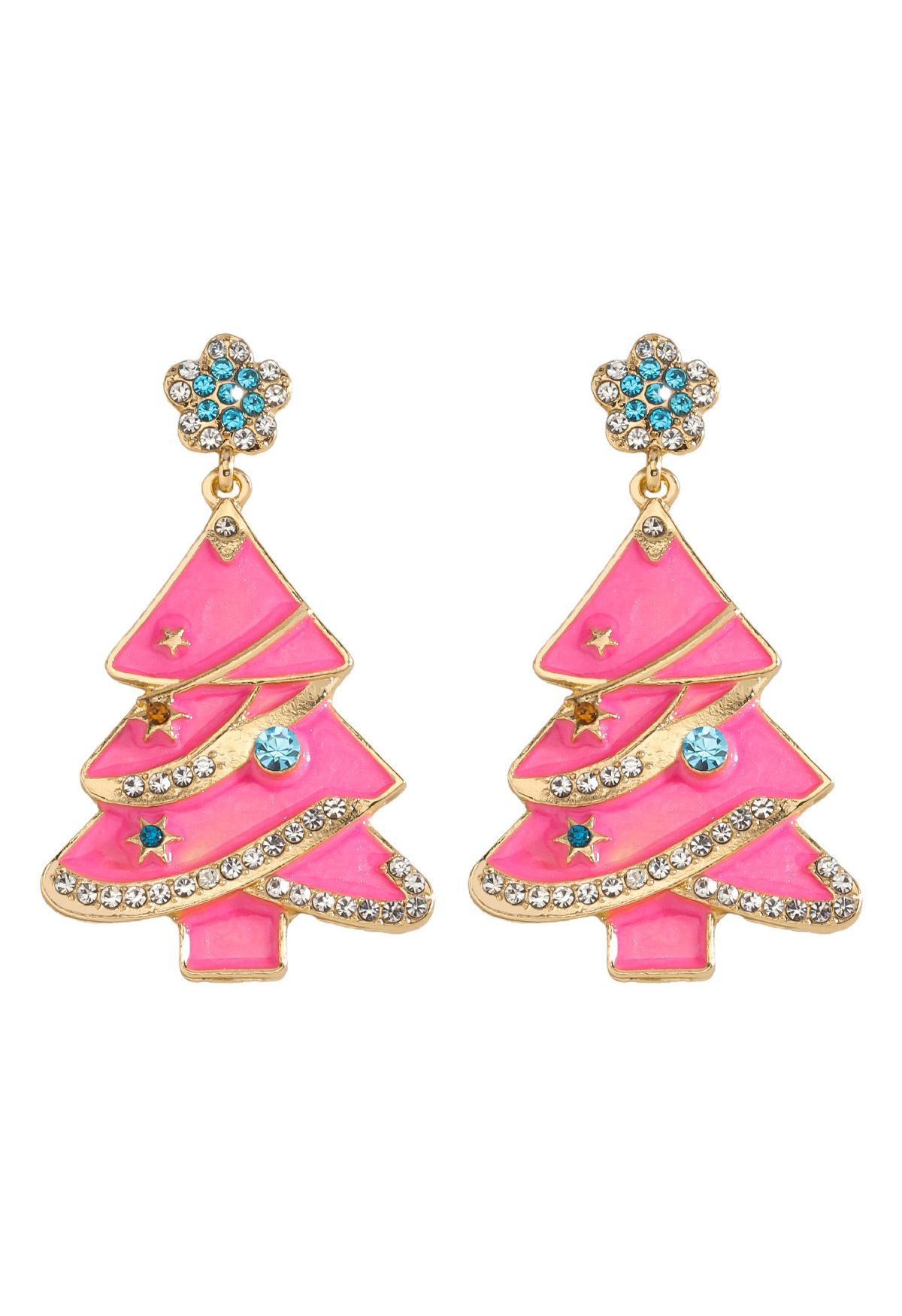 Pendientes de árbol de Navidad de color rosa brillante