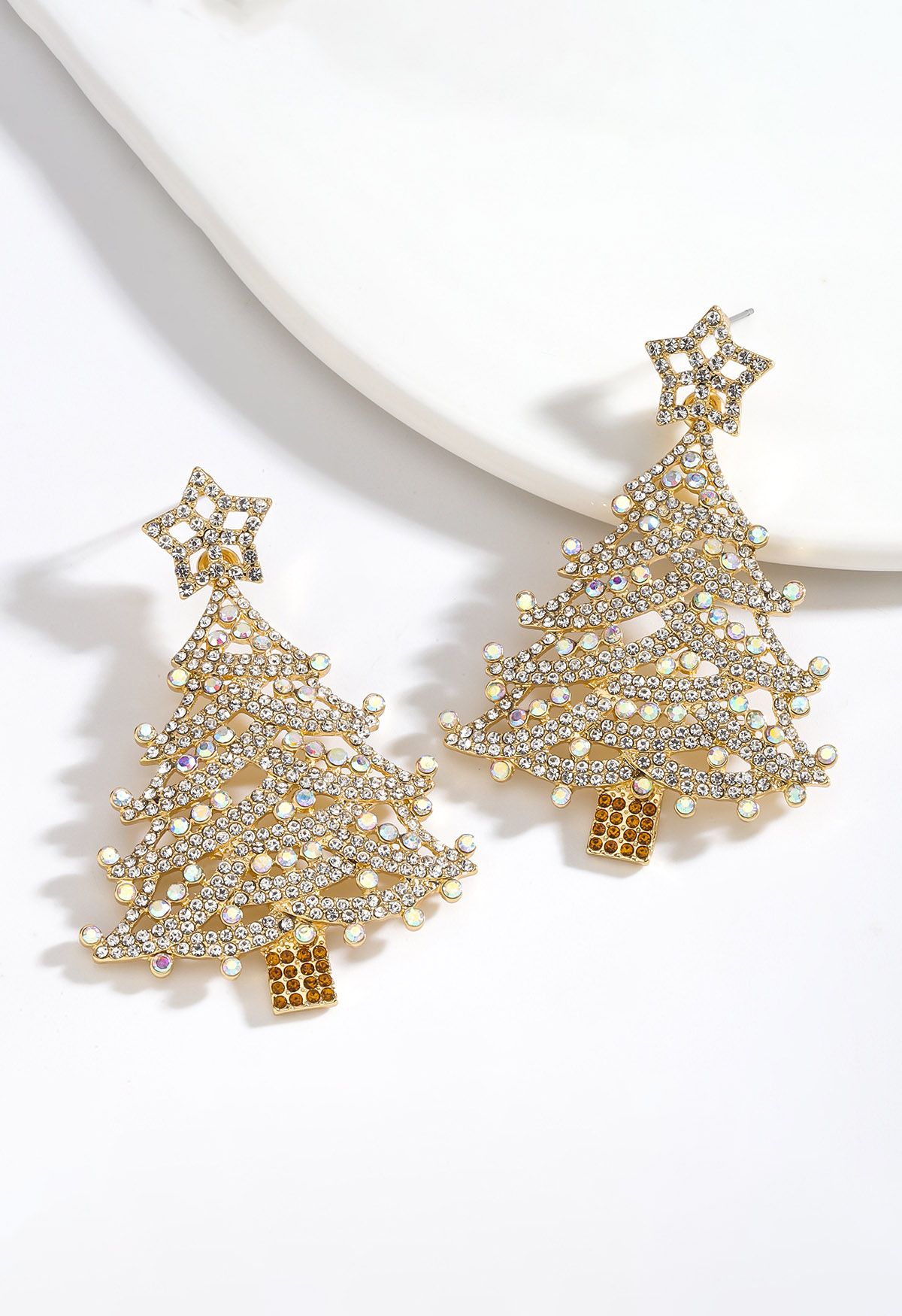 Pendientes de árbol de Navidad con estrella en la parte superior en color blanco