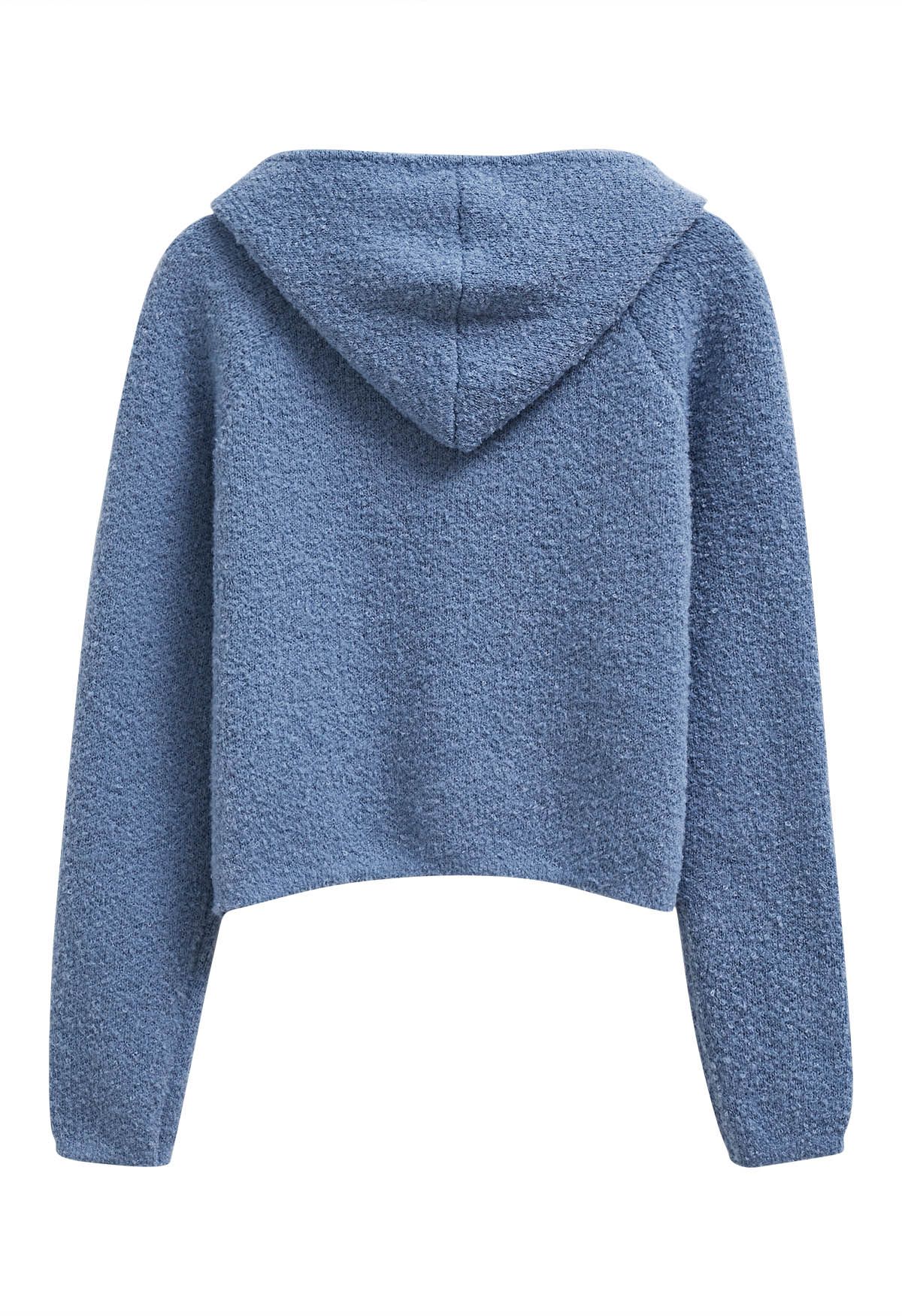 Winter Essentials Hooded Zip-Up Knit Cardigan in Blue