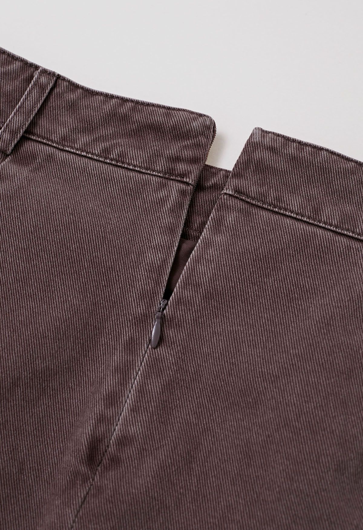 Double-Buttoned Flap Denim Mini Skirt in Plum