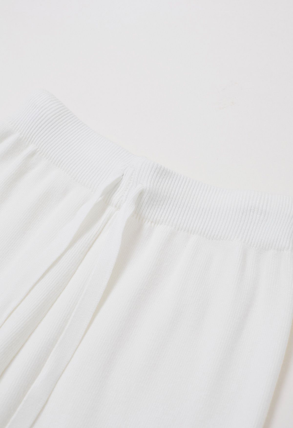 Casual Tie-String Fringed Knit Pants in White