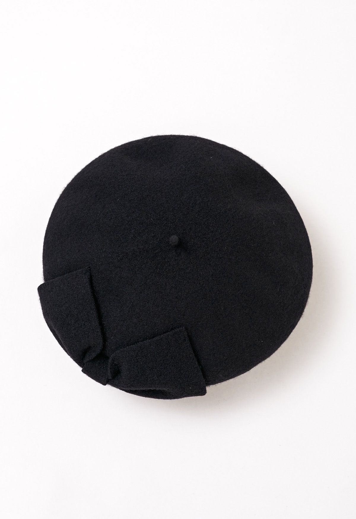 French-Inspired Bowknot Wool Beret in Black