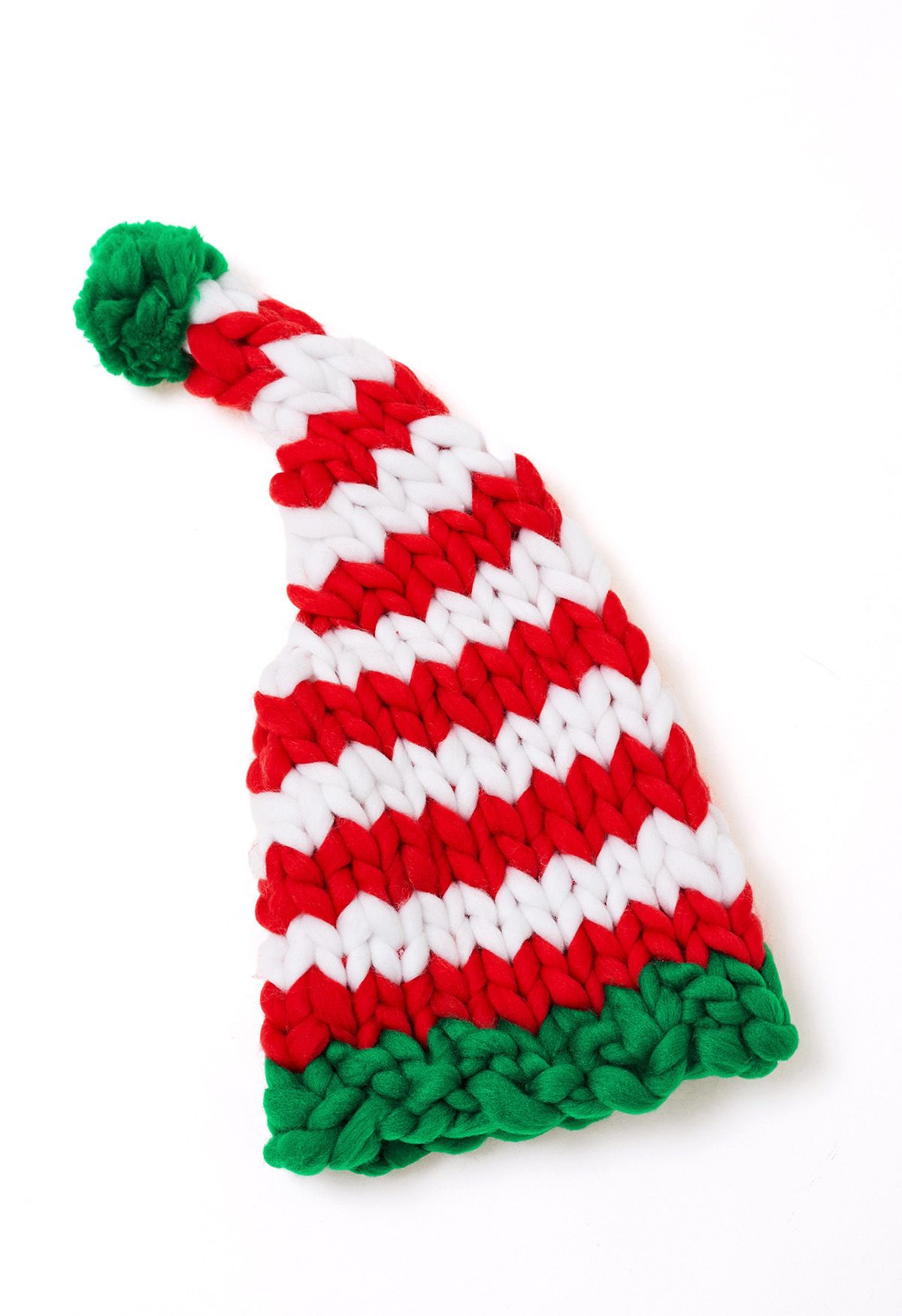 Gorro navideño trenzado a mano con pompones y rayas