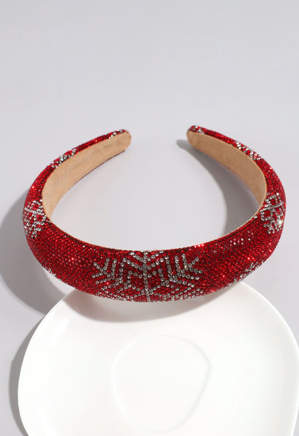 Diadema de esponja con diamantes de imitación y copos de nieve en color rojo