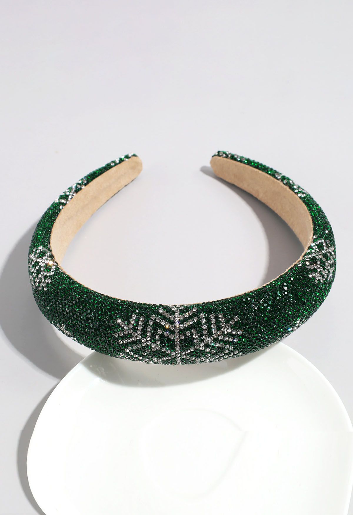 Diadema de esponja con diamantes de imitación y copos de nieve en color verde