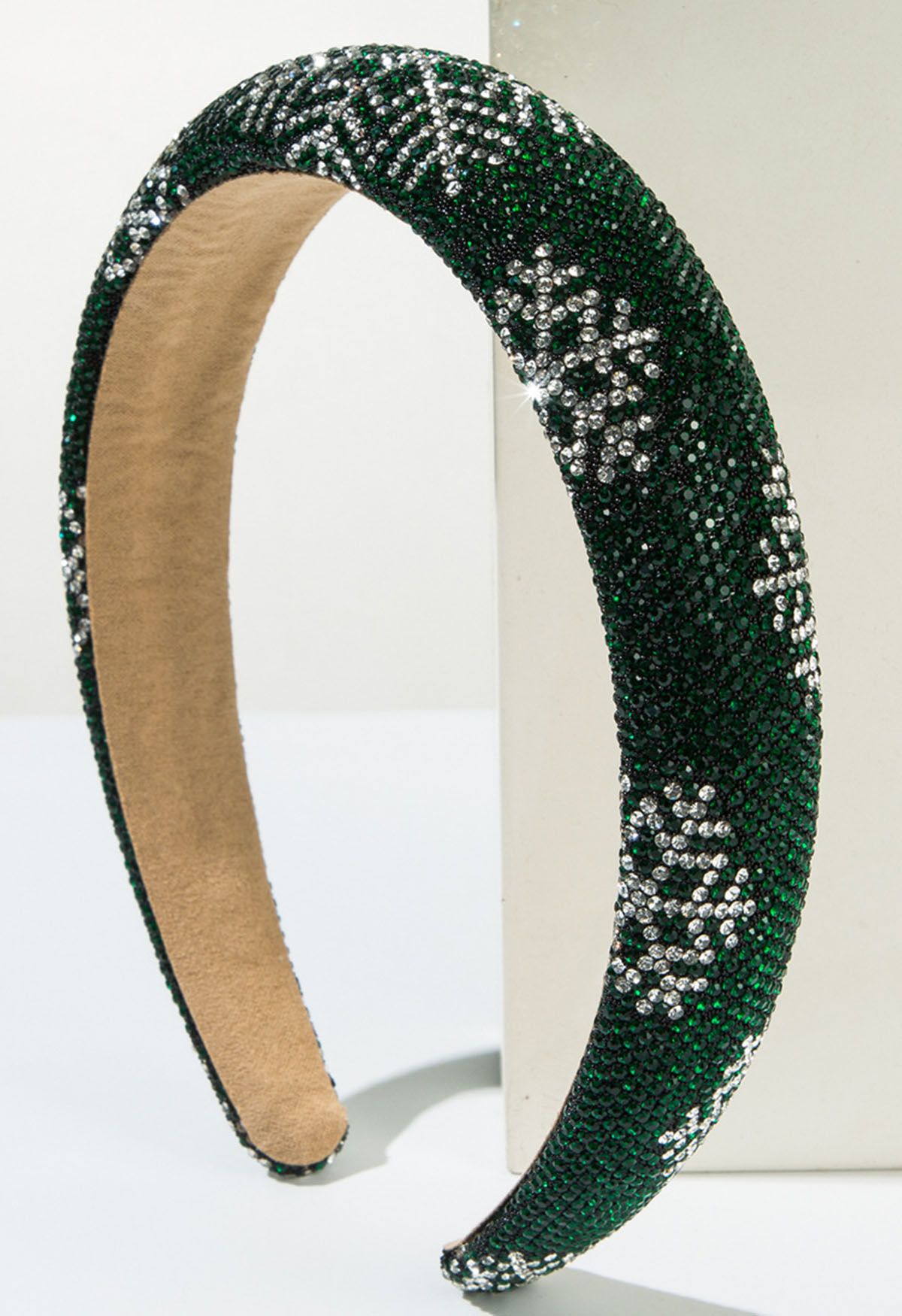 Diadema de esponja con diamantes de imitación y copos de nieve en color verde