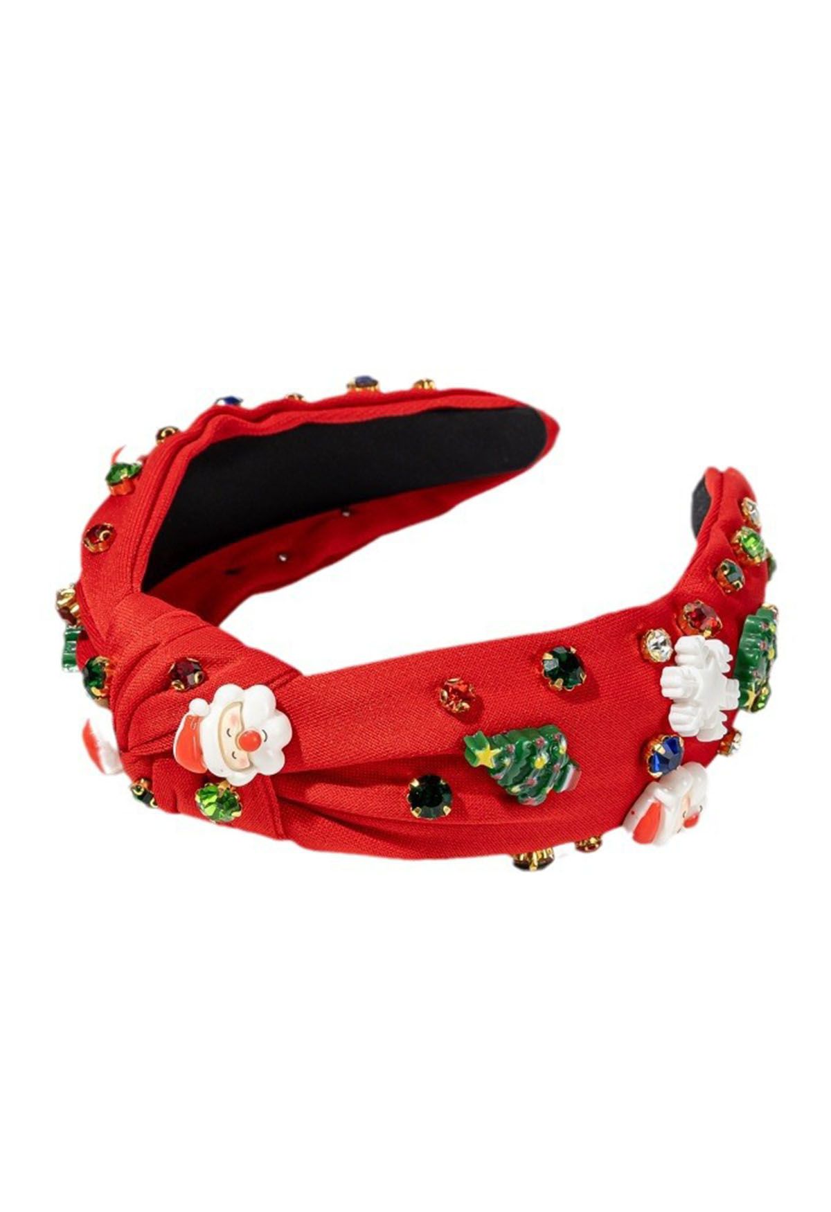 Santa Claus Crystal Decor Knotted Headband in Red