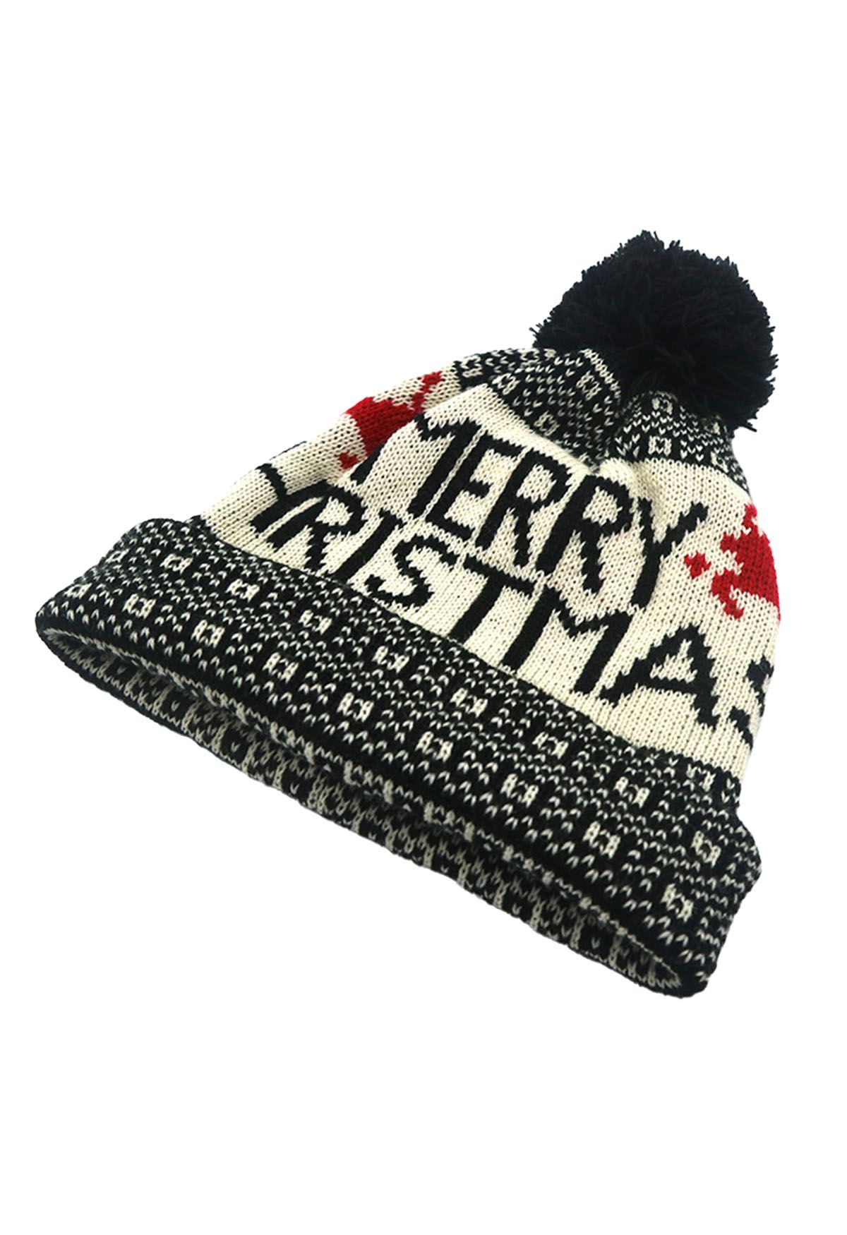 Gorro de punto con letras navideñas en color negro