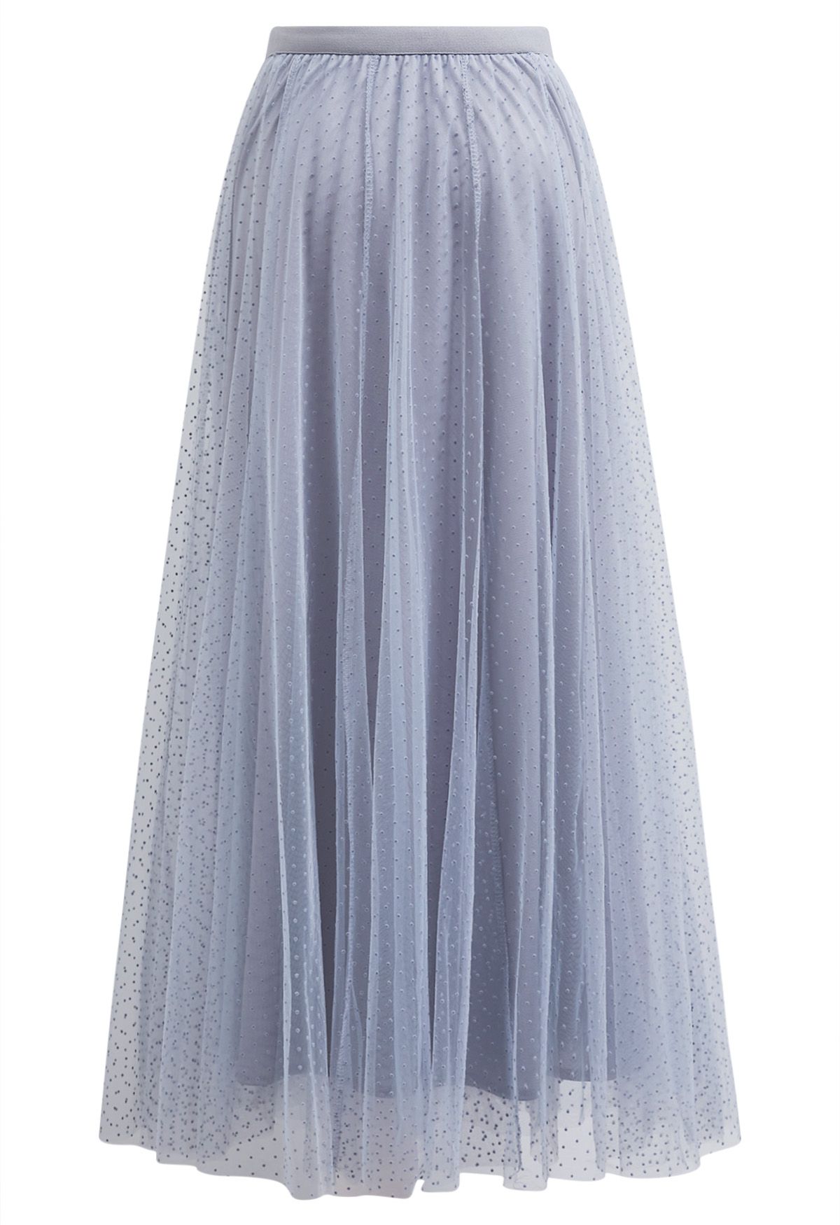 Flock Dots Double-Layered Mesh Tulle Maxi Skirt in Dusty Blue